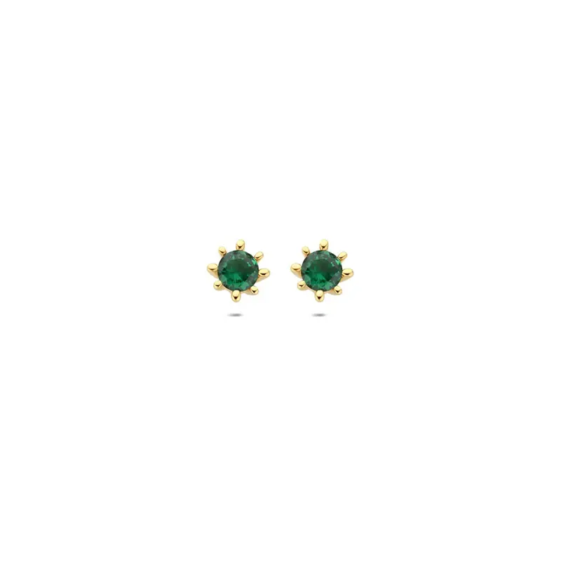 9k geelgouden oorknoppen met groene zirkonia