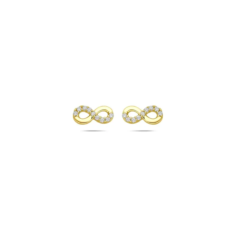 9k Geelgouden oorknoppen met infinity en zirkonia