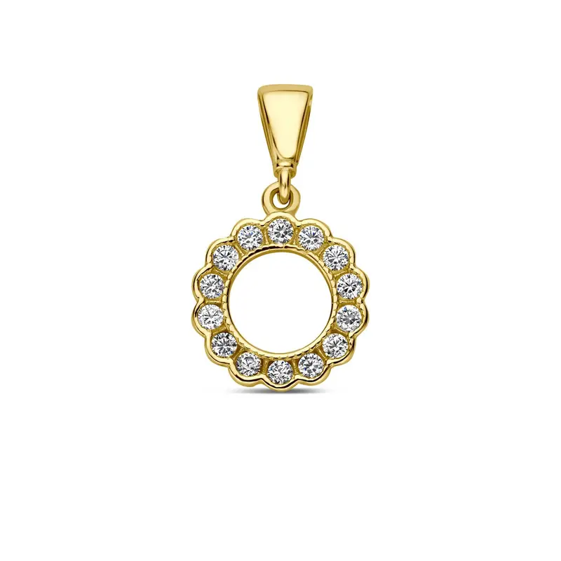 9k Geelgouden ronde hanger met zirkonia