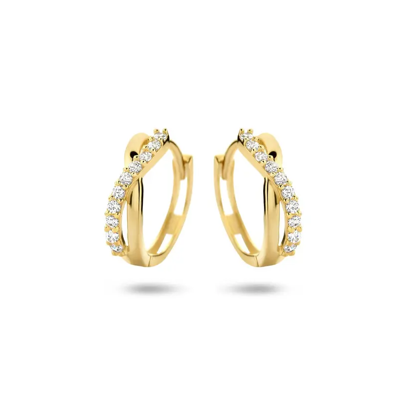 9k geelgoudkleurige klapoorringen met zirkonia – 12,5 x 3,5 mm
