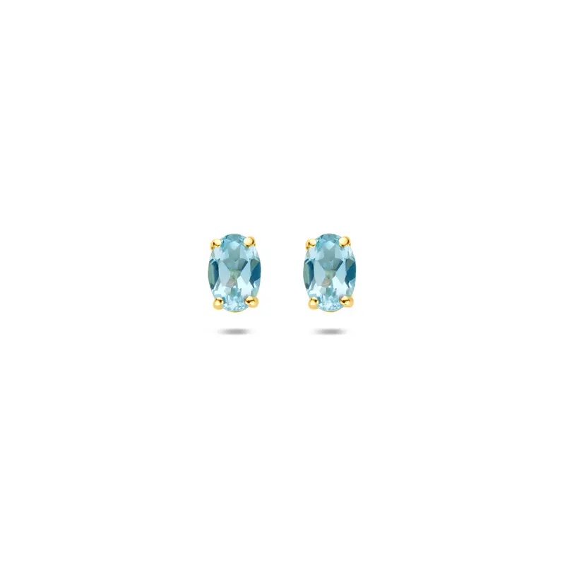 9k oorknoppen blauw topaas 6 mm 9K geel