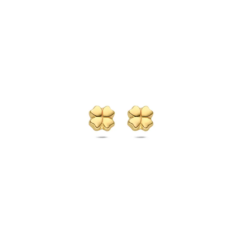 9k oorknoppen klavertje 4,5 mm 9K geel