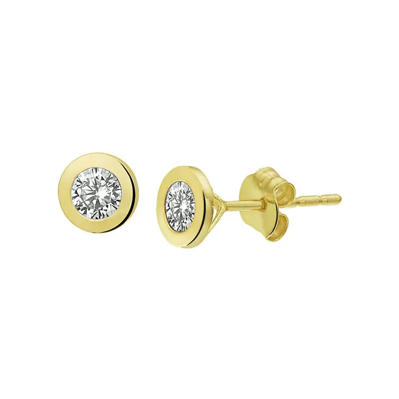 9k oorknoppen zirkonia 5,5 mm 9K geel kleurig