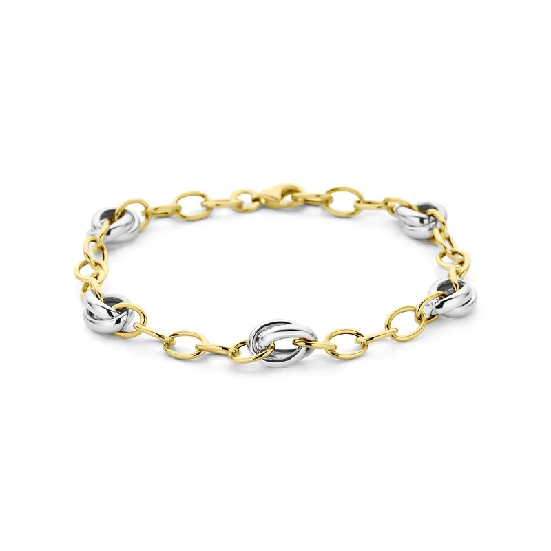Armband 7,5 mm 19 cm 14K bicolor goud geel/wit