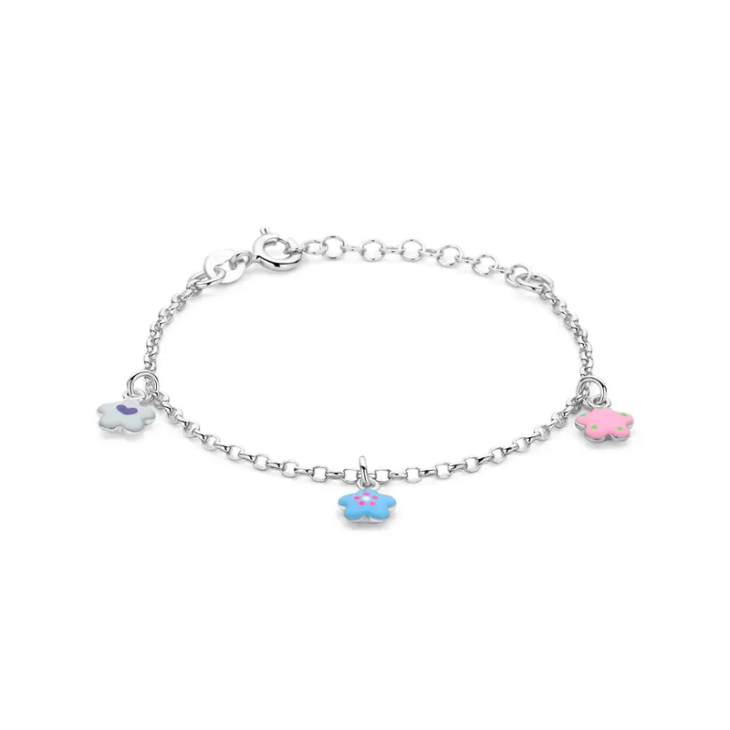 Armband bloemen emaille zilver gerhodineerd 13 + 3 cm 1343018