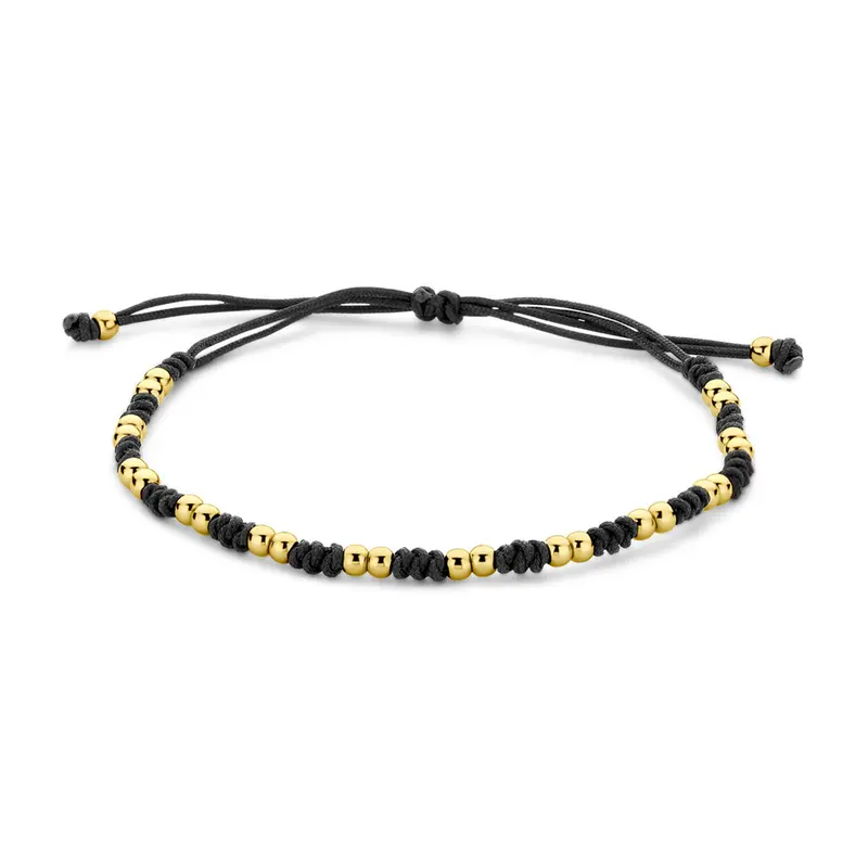 armband bolletjes 12 - 24 cm 14K goud met rubber/nylon/leer