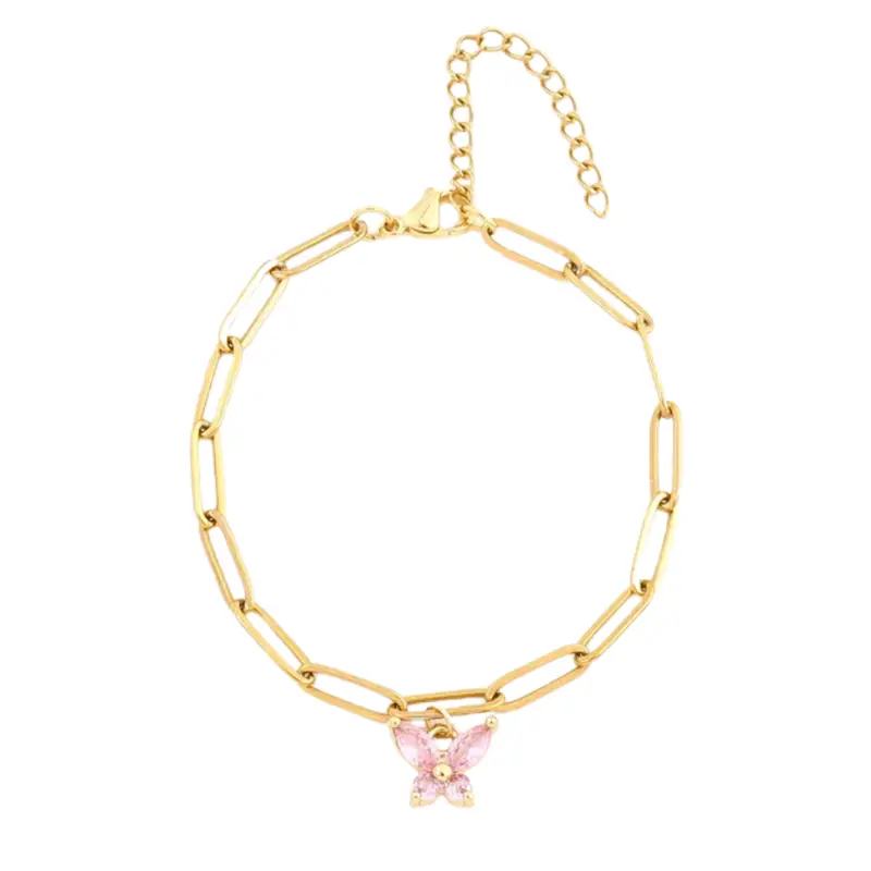 Armband butterfly chain roze