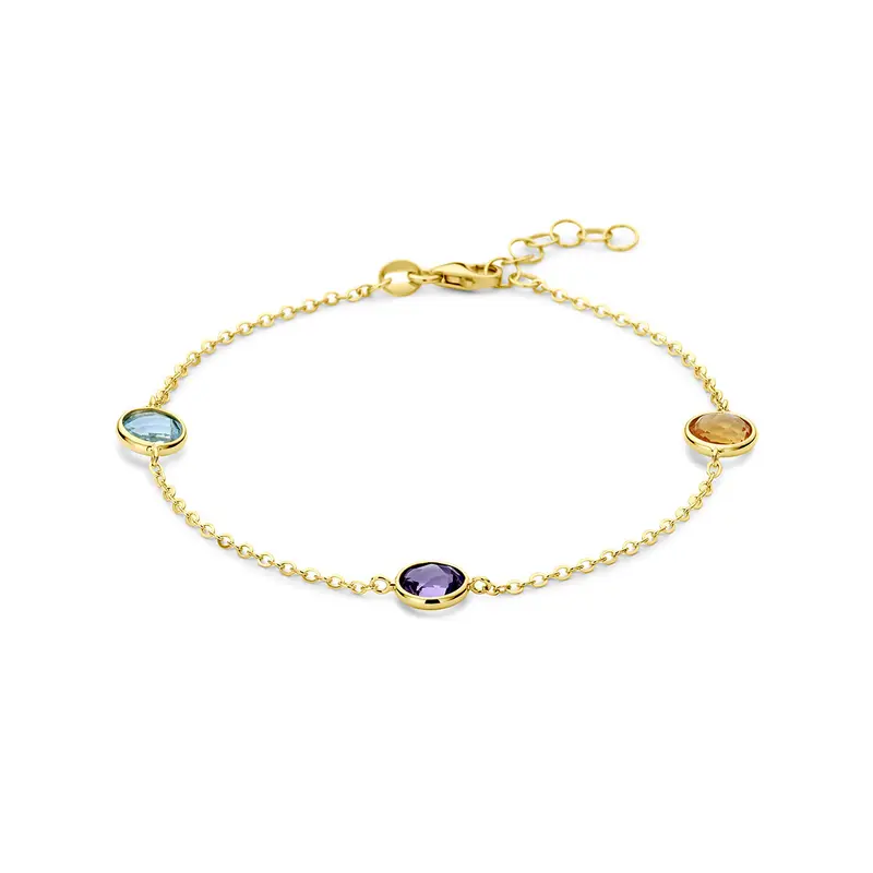 Armband citrien amethist topaas 14K geelgoud 17 + 2 cm