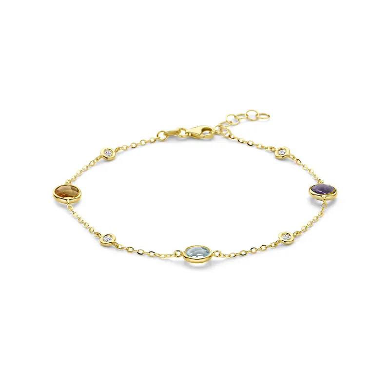 Armband citrien amethist topaas en diamant 0.20ct h si 14K geelgoud 17 + 2 cm