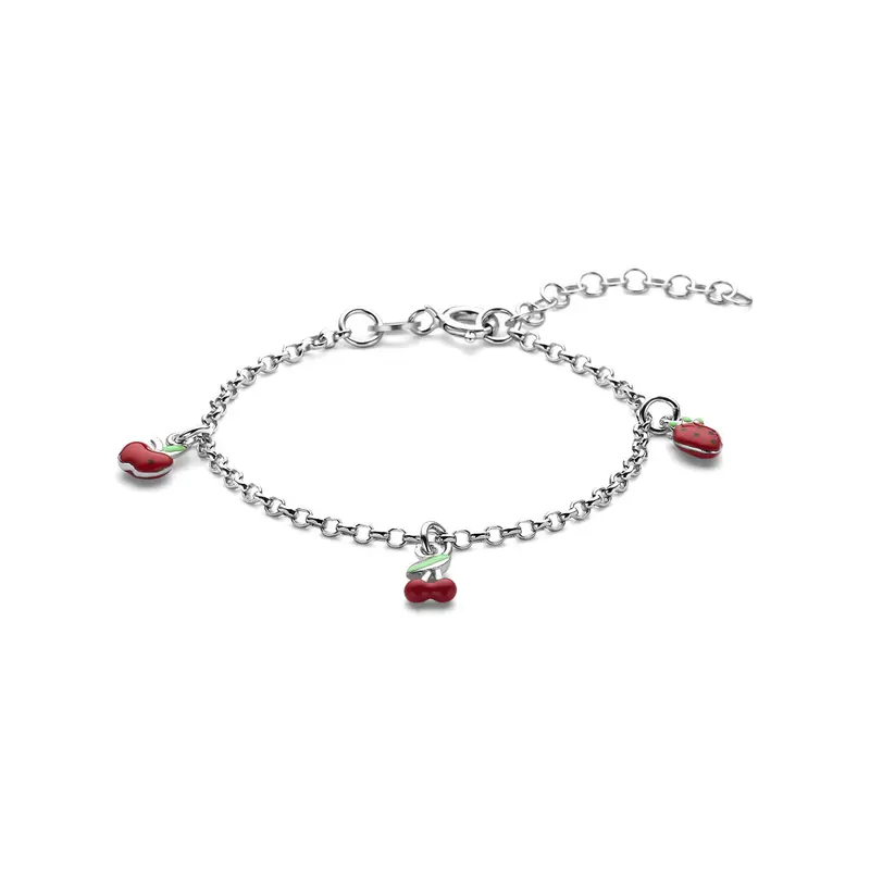 Armband emaille fruit 13 + 3 cm zilver