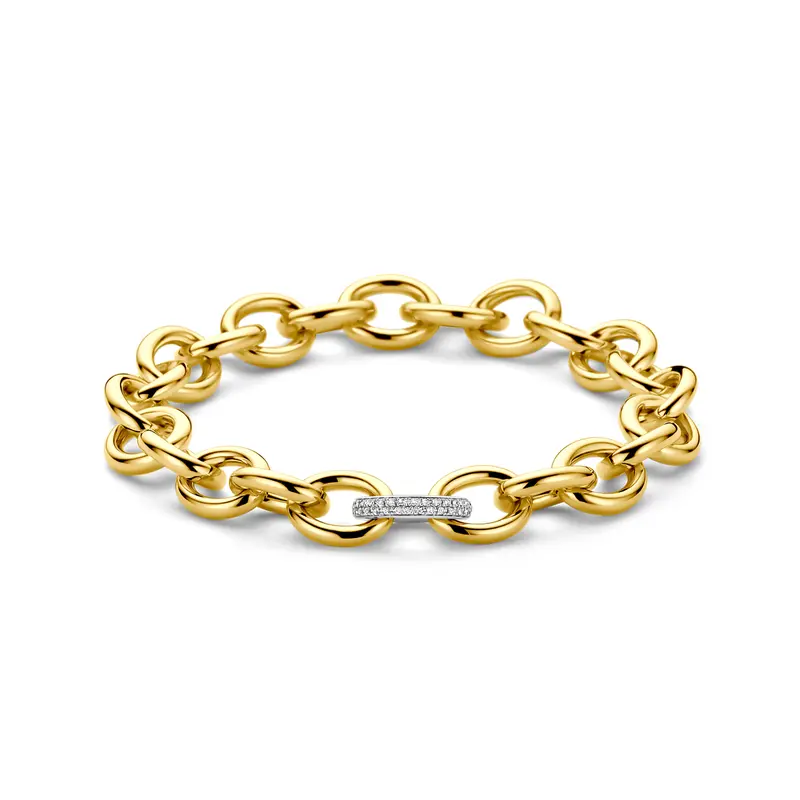 Armband fantasie schakel diamant 0.17ct h si 10 mm 19,5 cm 14K bicolor goud geel/wit