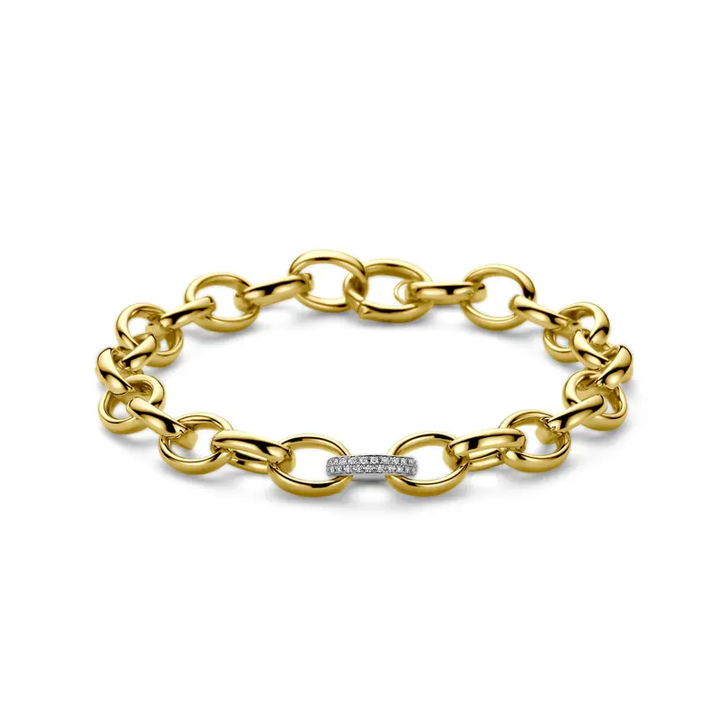 Armband fantasie schakel diamant 0.18ct h si 9 mm 19,5 cm 14K bicolor goud geel/wit