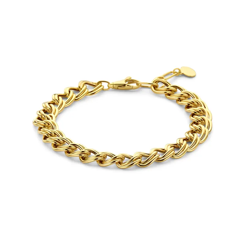 armband gourmette 8 mm 17 + 2 cm 14K geelgoud