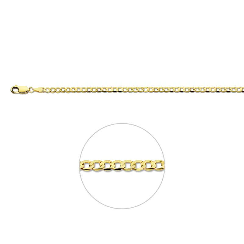 Armband gourmette wijd 6 zijdes geslepen 3,3 mm massief 9K geel
