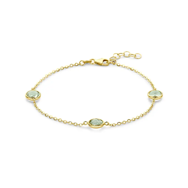 Armband groen amethist 14K geelgoud 17 + 2 cm