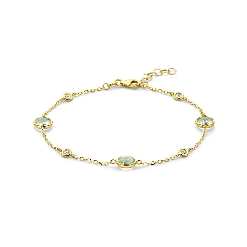 Armband groen amethist en diamant 0.20ct h si 14K geelgoud 17 + 2 cm