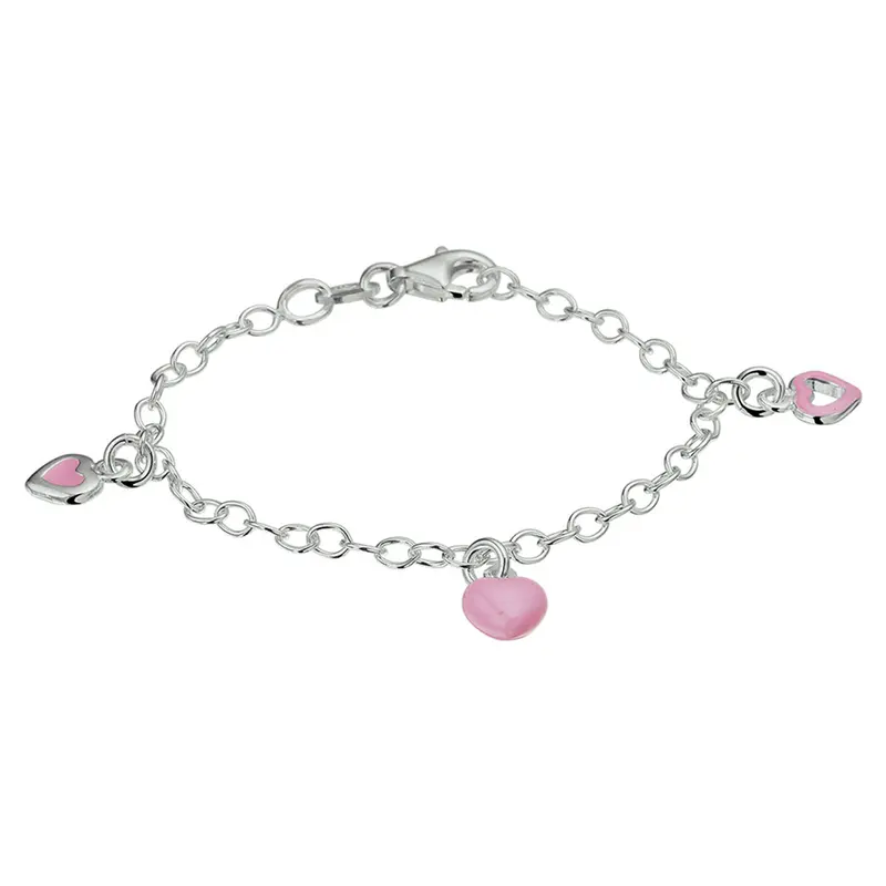 Armband hart emaille 13 cm zilver gerhodineerd