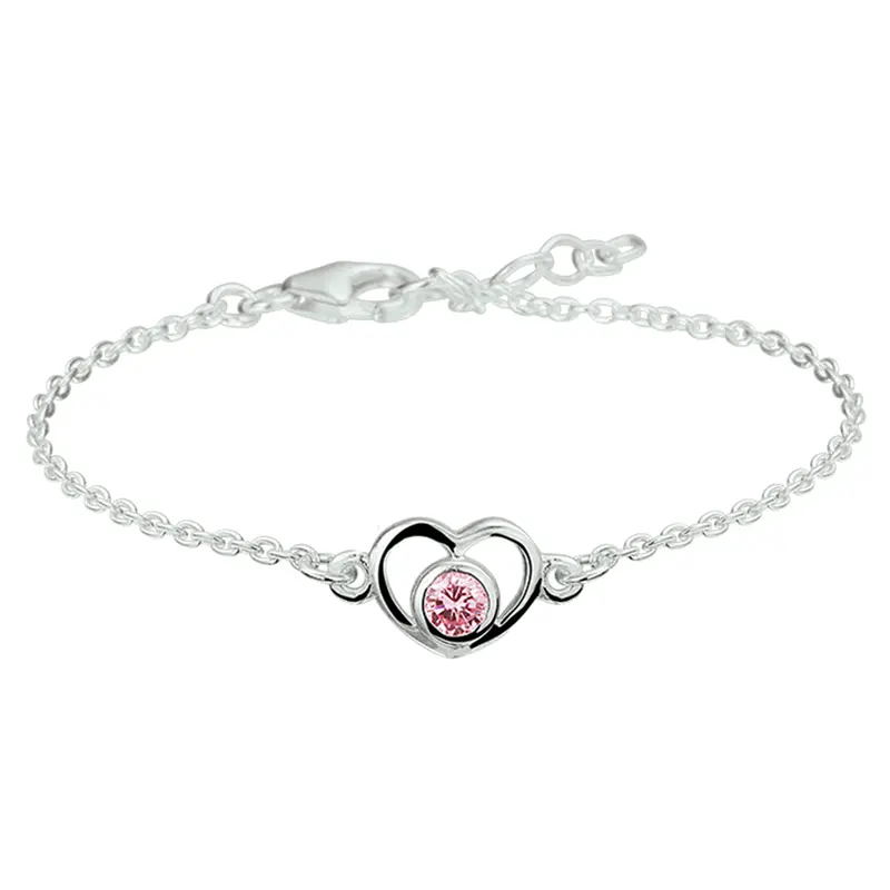 Armband hart en zirkonia 13 - 15 cm zilver gerhodineerd