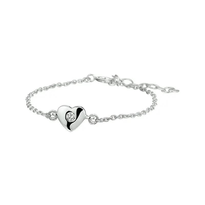 Armband hart en zirkonia 13 + 3 cm zilver gerhodineerd