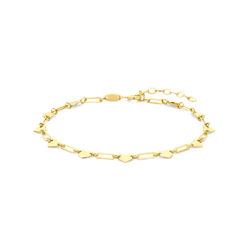 Armband hartjes 16 + 3 cm 14K geelgoud