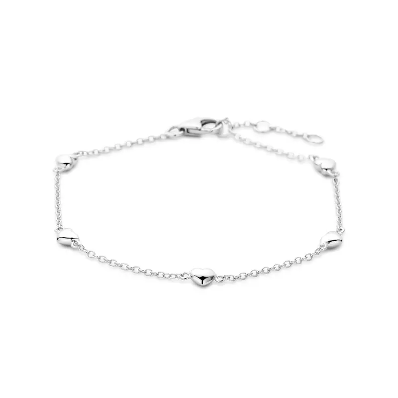 Armband hartjes 16,5 - 17,5 - 18,5 cm zilver gerhodineerd