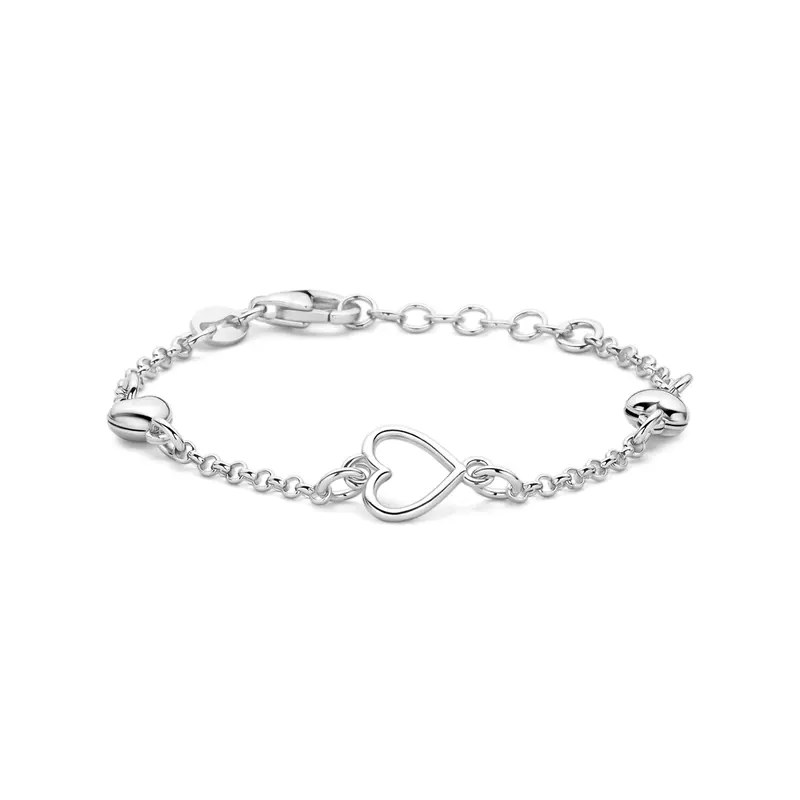 Armband hartjes zilver gerhodineerd 11 + 2 cm
