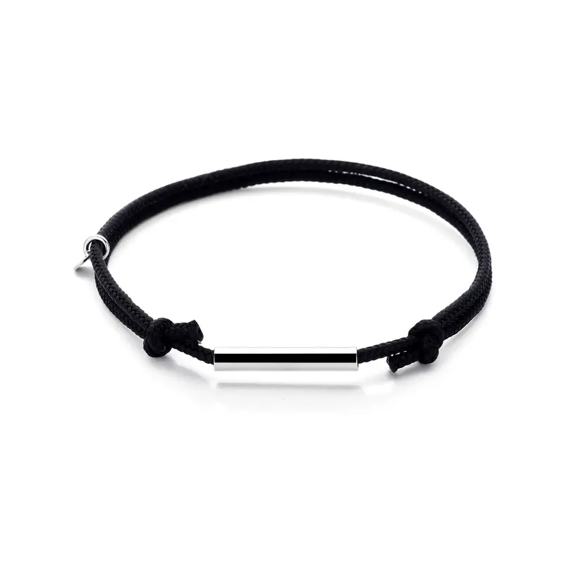 Armband katoen zwart 16 - 32 cm zilver gerhodineerd met rubber/nylon/leer 3,5 x 21 mm – 1801017