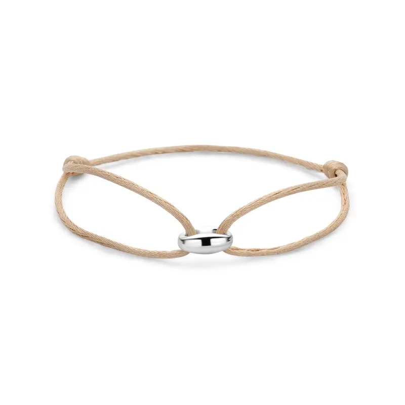 Armband koffieboon beige satijn zilver gerhodineerd 13 - 26 cm