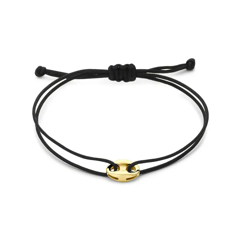 Armband koffieboon polyester zwart max. 14K goud 20 cm