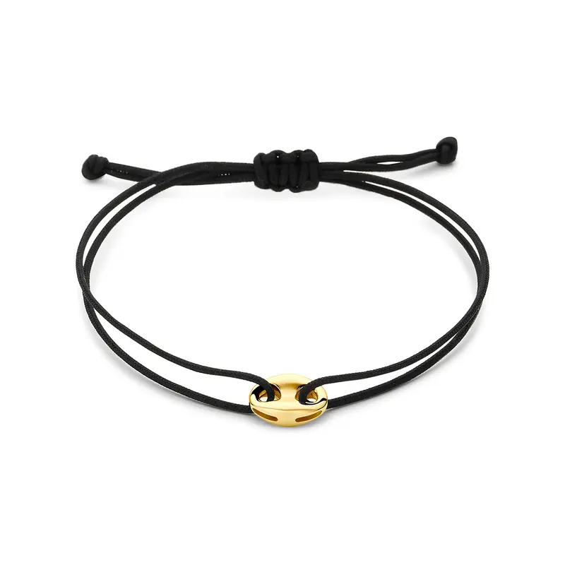 armband koffieboon polyester zwart max. 20 cm 14K goud met rubber/nylon/leer