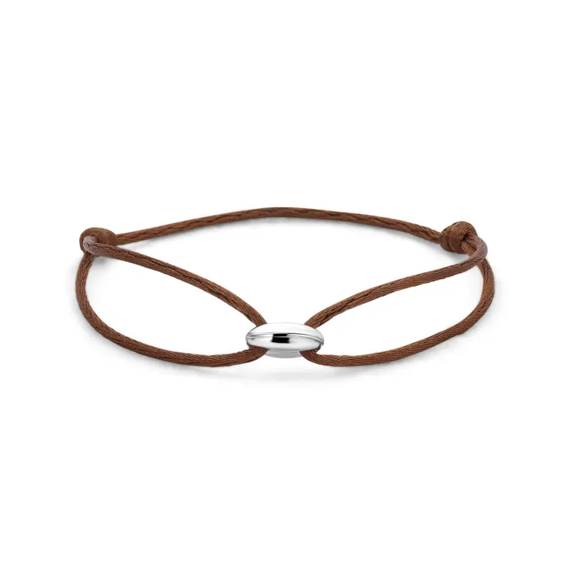 Armband koffieboon satijn bruin zilver gerhodineerd 13 - 26 cm