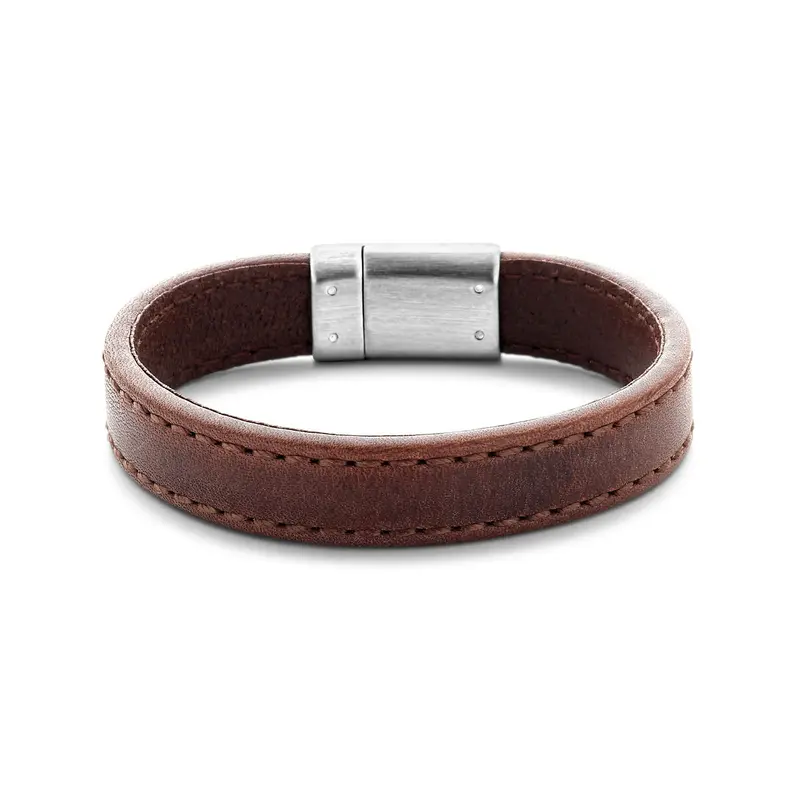 Armband leer donkerbruin 12,5 mm edelstaal