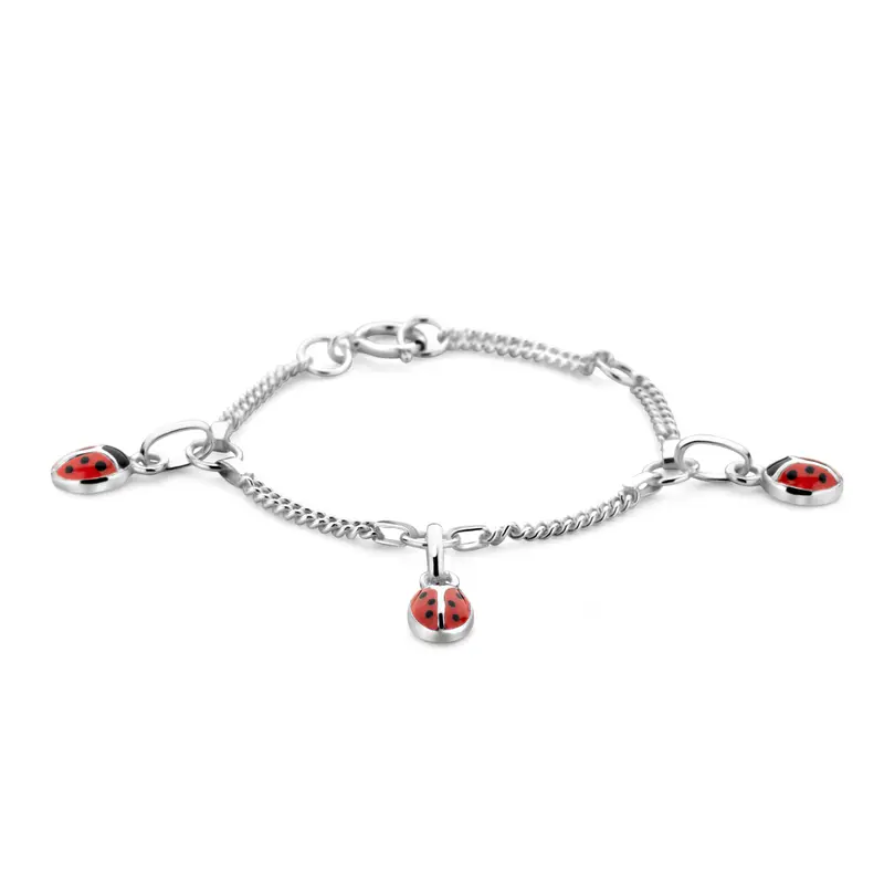 Armband lieveheersbeestje emaille zilver wit