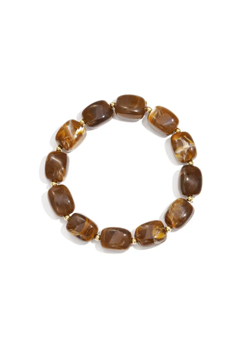 Armband met gemêleerde bruine kralen goud