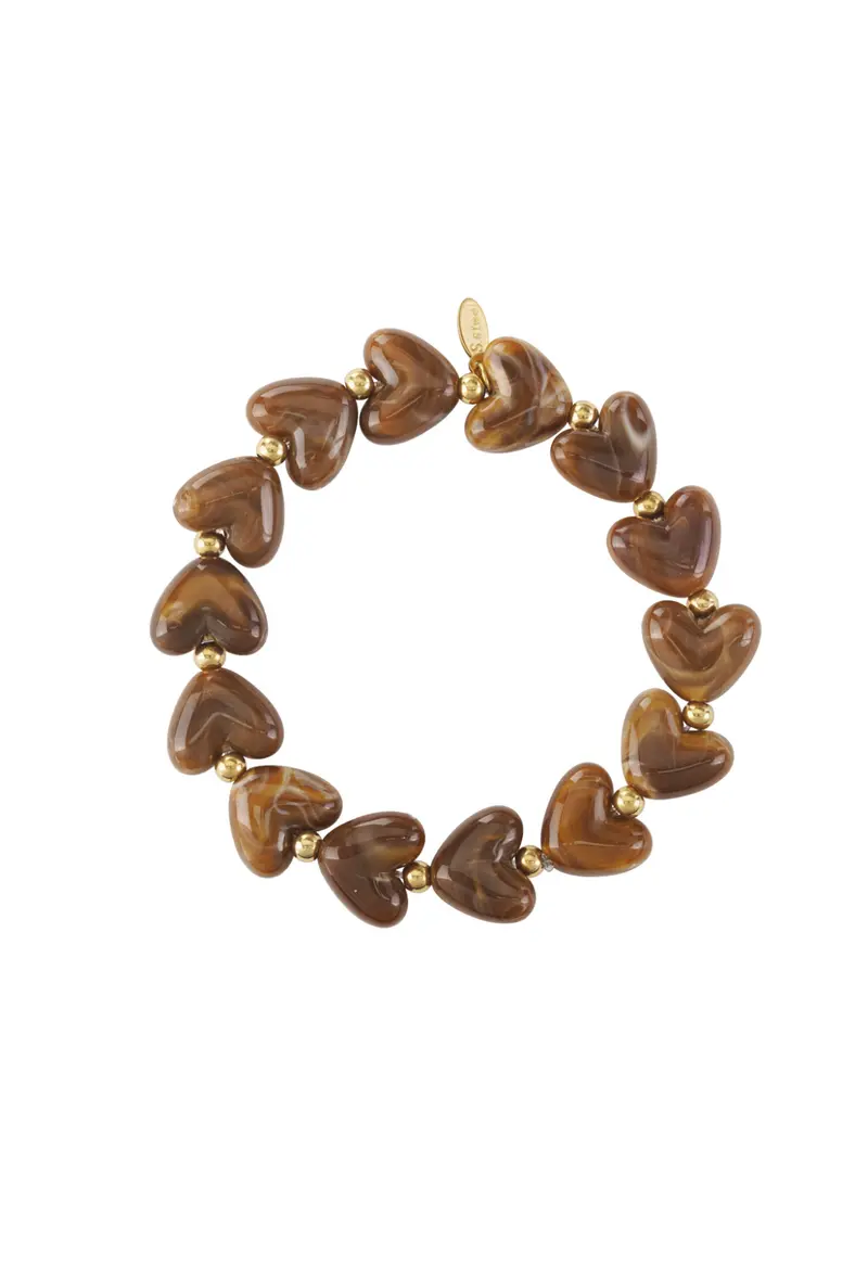 Armband met hartjes kralen bruin