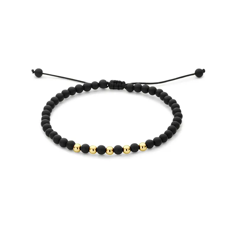Armband onyx bolletjes polyester zwart 14K goud 18 - 26 cm