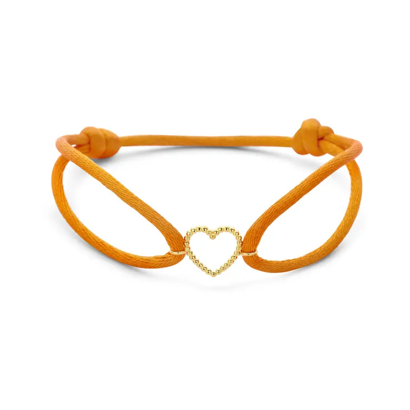 Armband oranje satijn hartje 13 - 26 cm 14K goud met rubber/nylon/leer 10,5 x 12 mm – 4700372