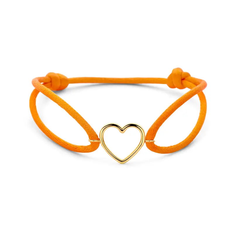 Armband oranje satijn hartje 13 - 26 cm 14K goud met rubber/nylon/leer 13,5 x 15 mm – 4700369