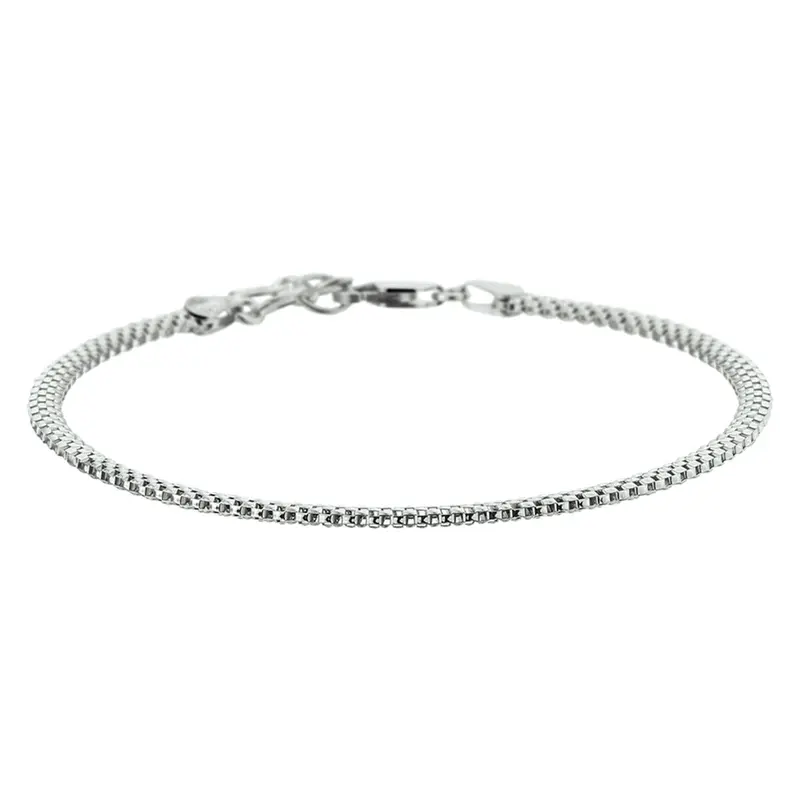 Armband popcorn 3,0 mm 18 + 2 cm zilver gerhodineerd