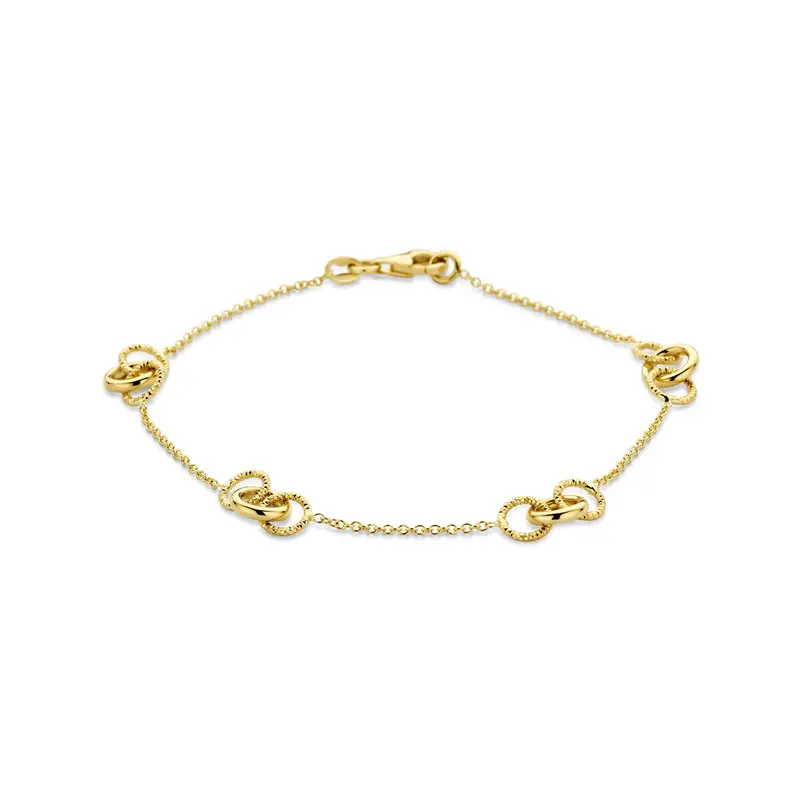 Armband rondjes gediamanteerd 19 cm 14K geelgoud