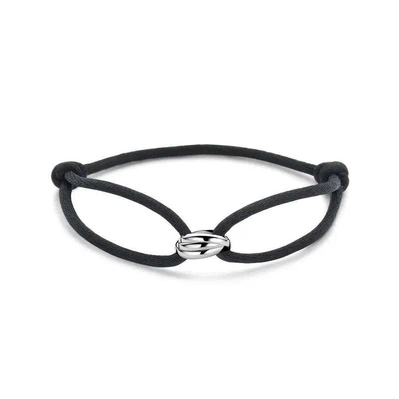 Armband satijn zwart 13 - 26 cm zilver