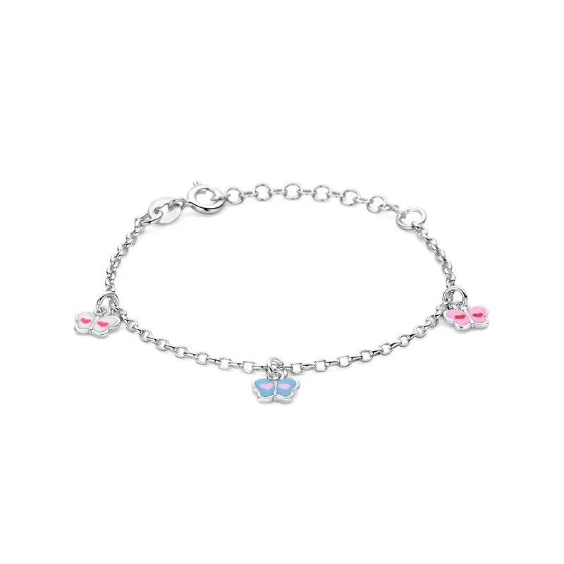 Armband vlinder emaille zilver gerhodineerd 13 + 3 cm