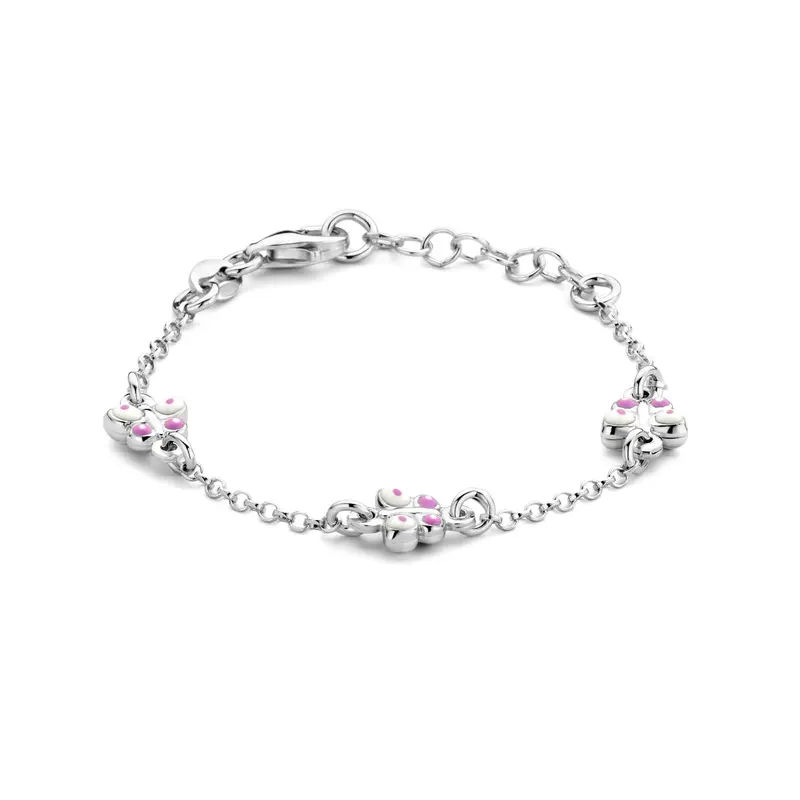 Armband vlinders emaille 11 + 2 cm zilver gerhodineerd