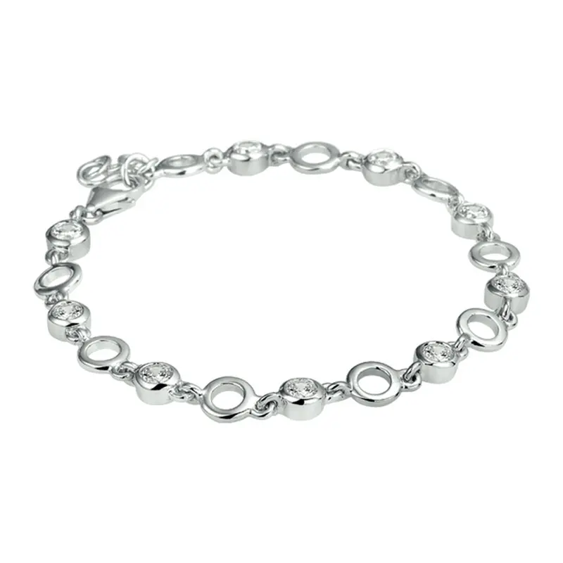Armband zirkonia 18 + 2 cm zilver gerhodineerd
