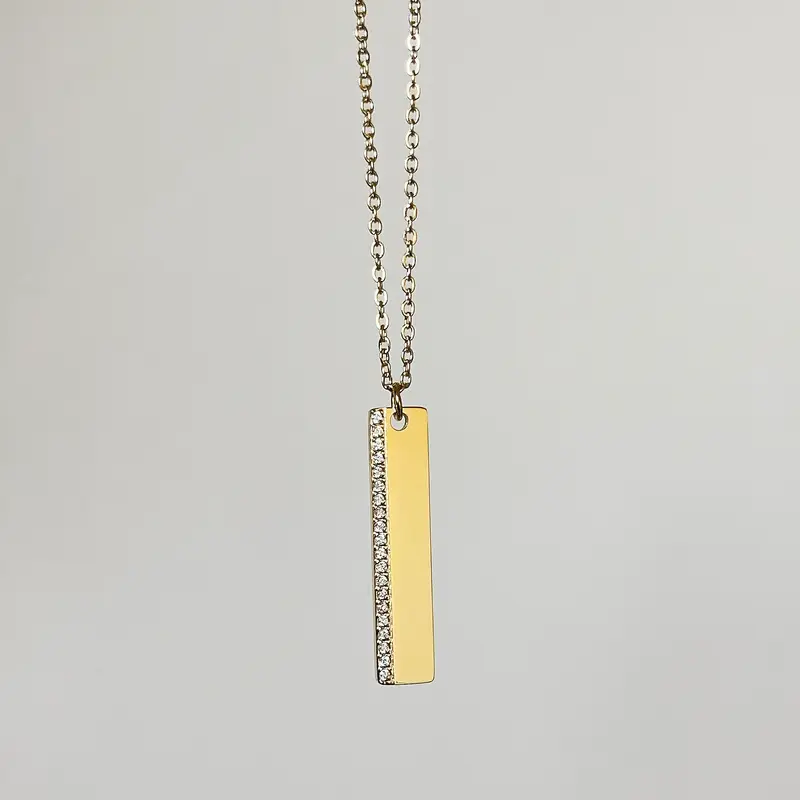 Bar met Diamantjes Goud | Graveerbare Ketting