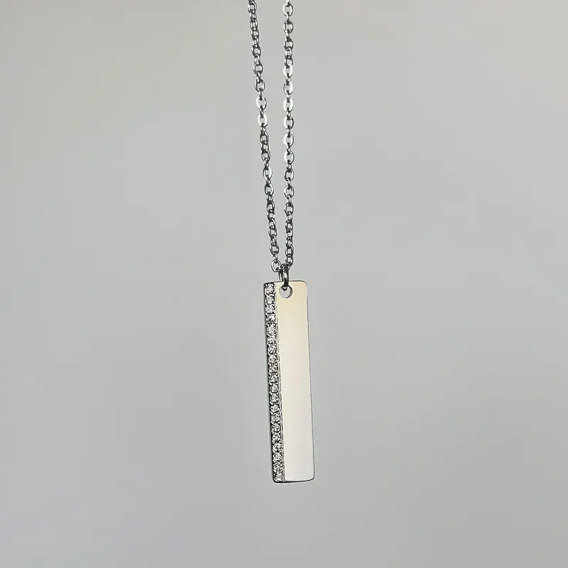 Bar met Diamantjes Zilver | Graveerbare Ketting