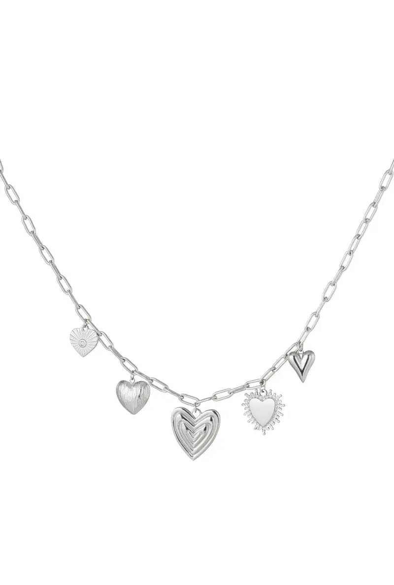 Bedel ketting met hartjes bedels zilver