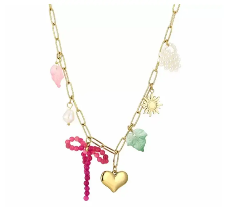 Bedel ketting met kralen strikje goud