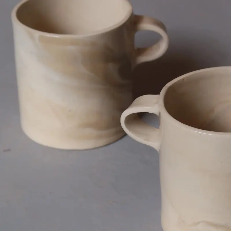 Beige Marbled Handle Mug - Large