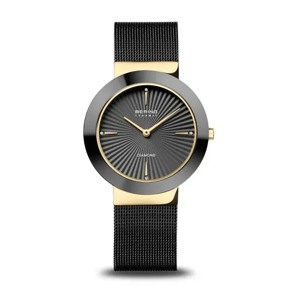 Bering horloge dames – Ceramic, goudkleurig met diamantdetails